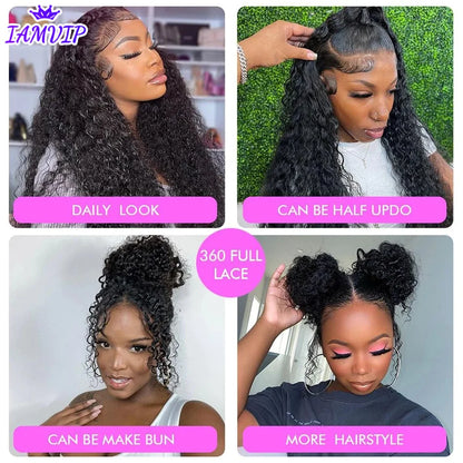 36 Inch Curly Water Wave Human Hair Wig Glueless