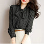 Shawl Collar Long Sleeve Blouse Women Polka Dot Cardigan