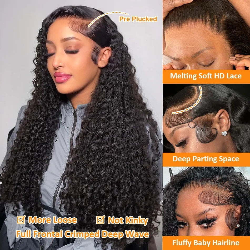 40 Inch Deep Wave Human Hair Lace Frontal Wig