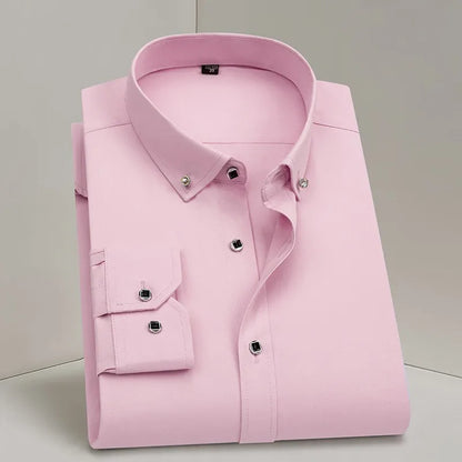 Men's Formal White Dress Shirt Long Sleeve Cotton Blend