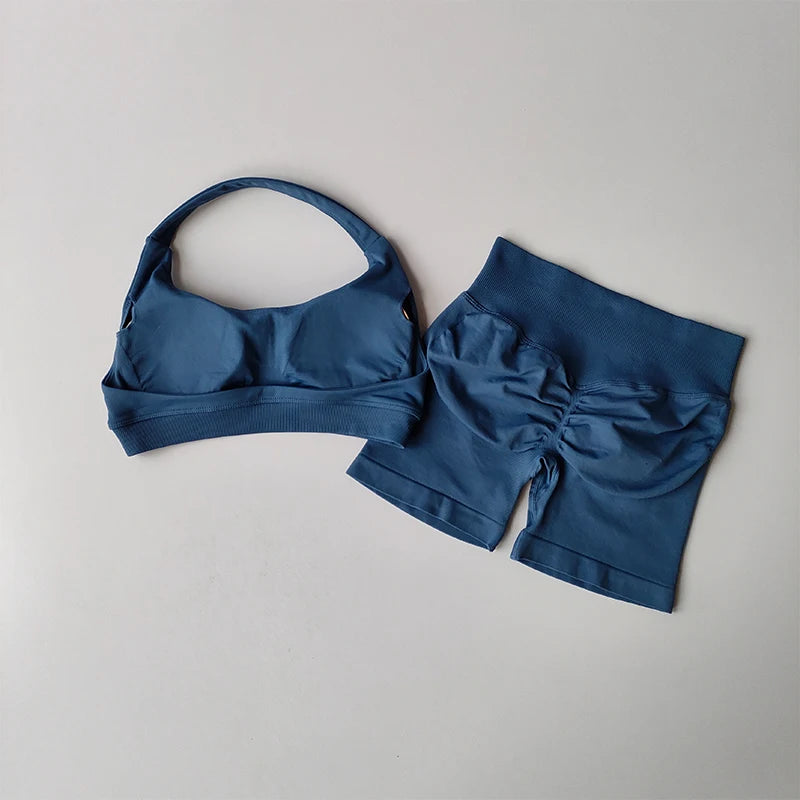 Peach High Waist Seamless Sports Bra and Shorts Set