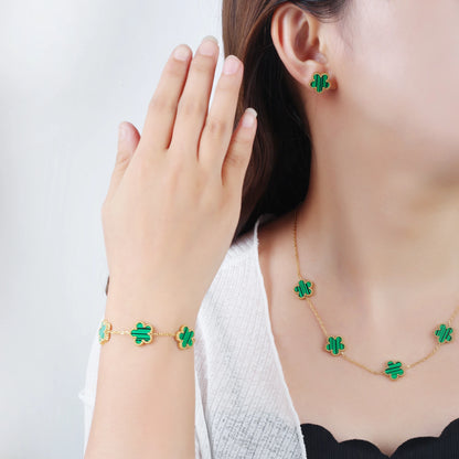 18k Gold-Plated Five-Leaf Flower Jewelry Set