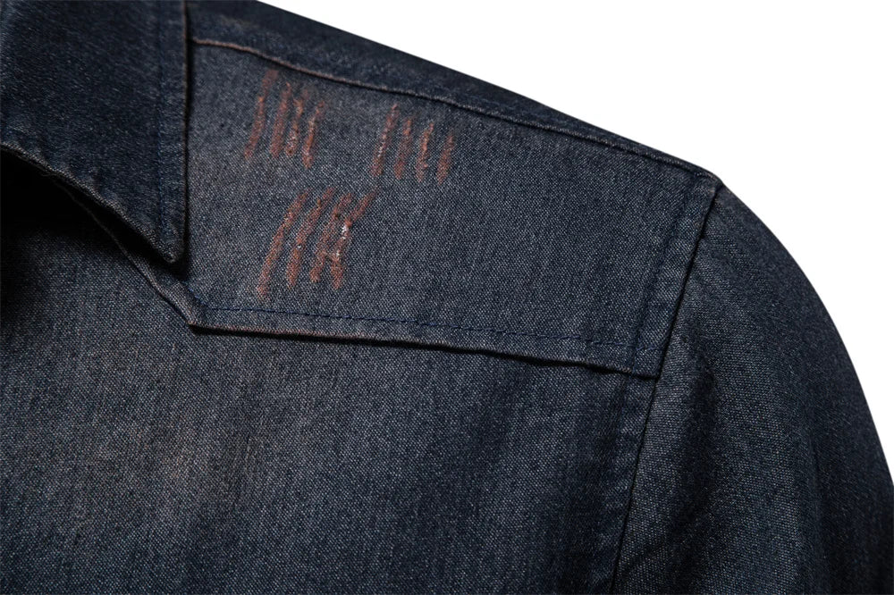 Elastic Cotton Denim Shirt Men Long Sleeve Casual