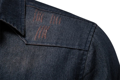 Elastic Cotton Denim Shirt Men Long Sleeve Casual