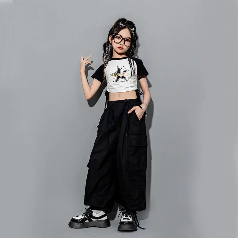 Girls Loose Cargo Pants with Belt for Daily Wear