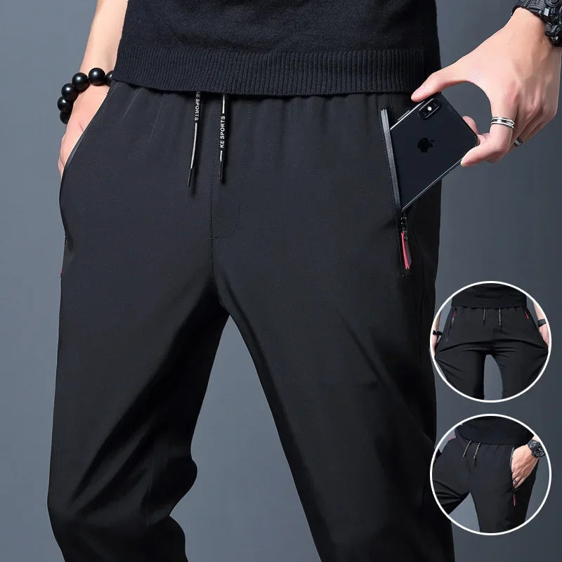 Men's Casual Straight Slim Fit Jogger Pants Polyester Blue Gray