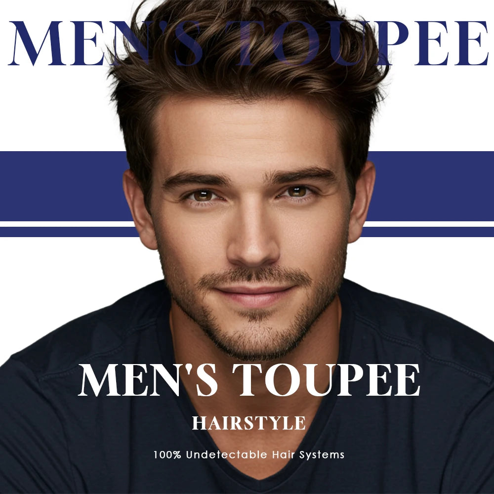 V Loop Silk Base Wavy Toupee for Men 8x10