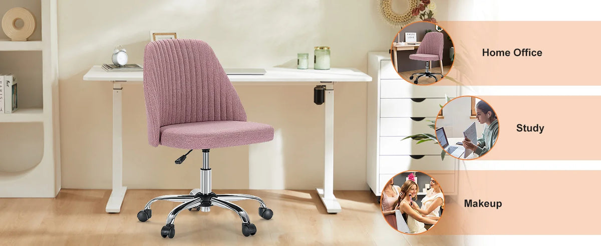 JHK Armless Swivel Office Chair with Fabric and Wheels