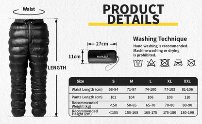 Mapleaf Ultralight Down Pants Waterproof Windproof Ski Trousers