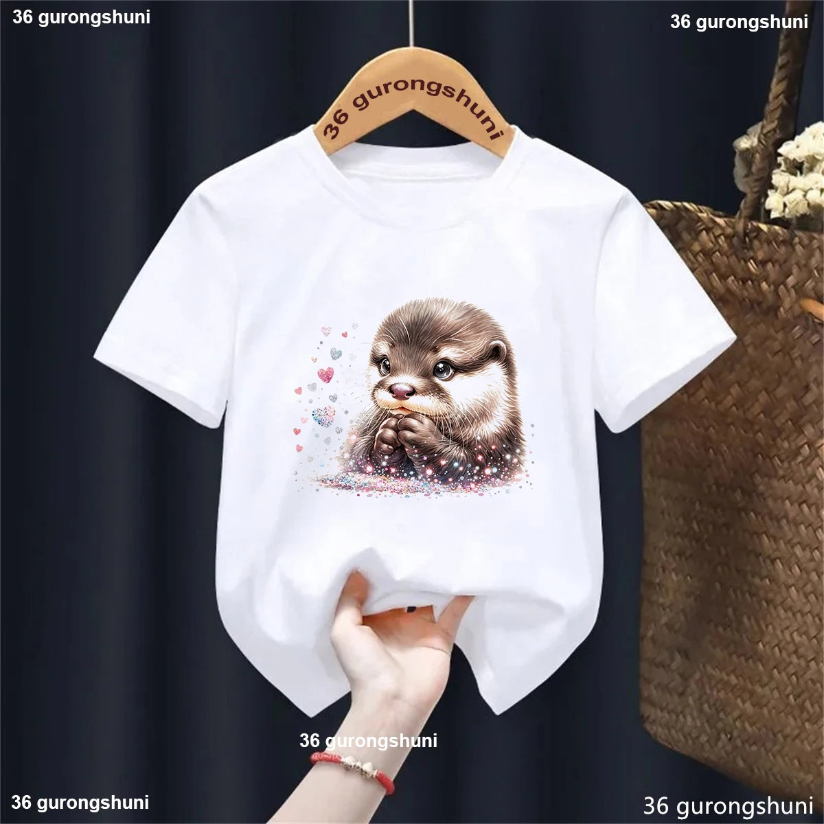 Kawaii Otter Love Printed T-Shirt for Kids