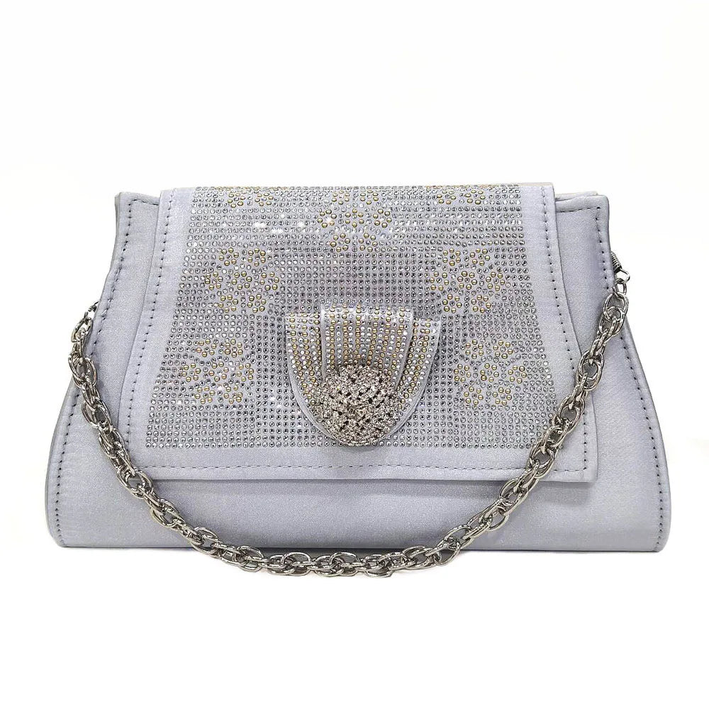 Golden Wedding Shoes And Bag Set With Diamond Decoration