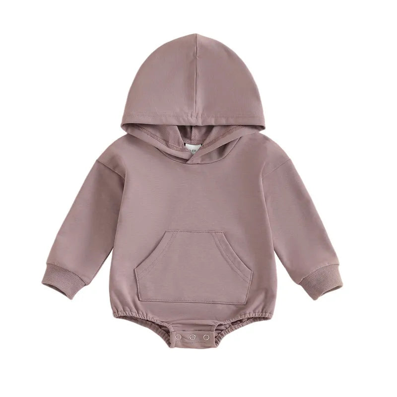 Baby Hooded Romper Long Sleeve Solid Color Bodysuit