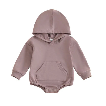 Baby Hooded Romper Long Sleeve Solid Color Bodysuit