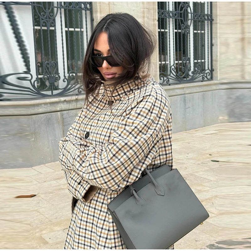 Double-Sided Long Trench Coat for Women with Pockets