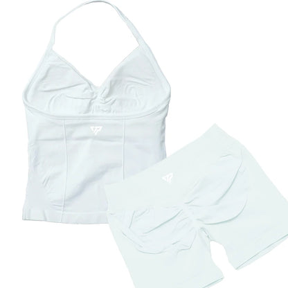 Seamless Lace-Up Bra and Shorts Yoga Set for Women