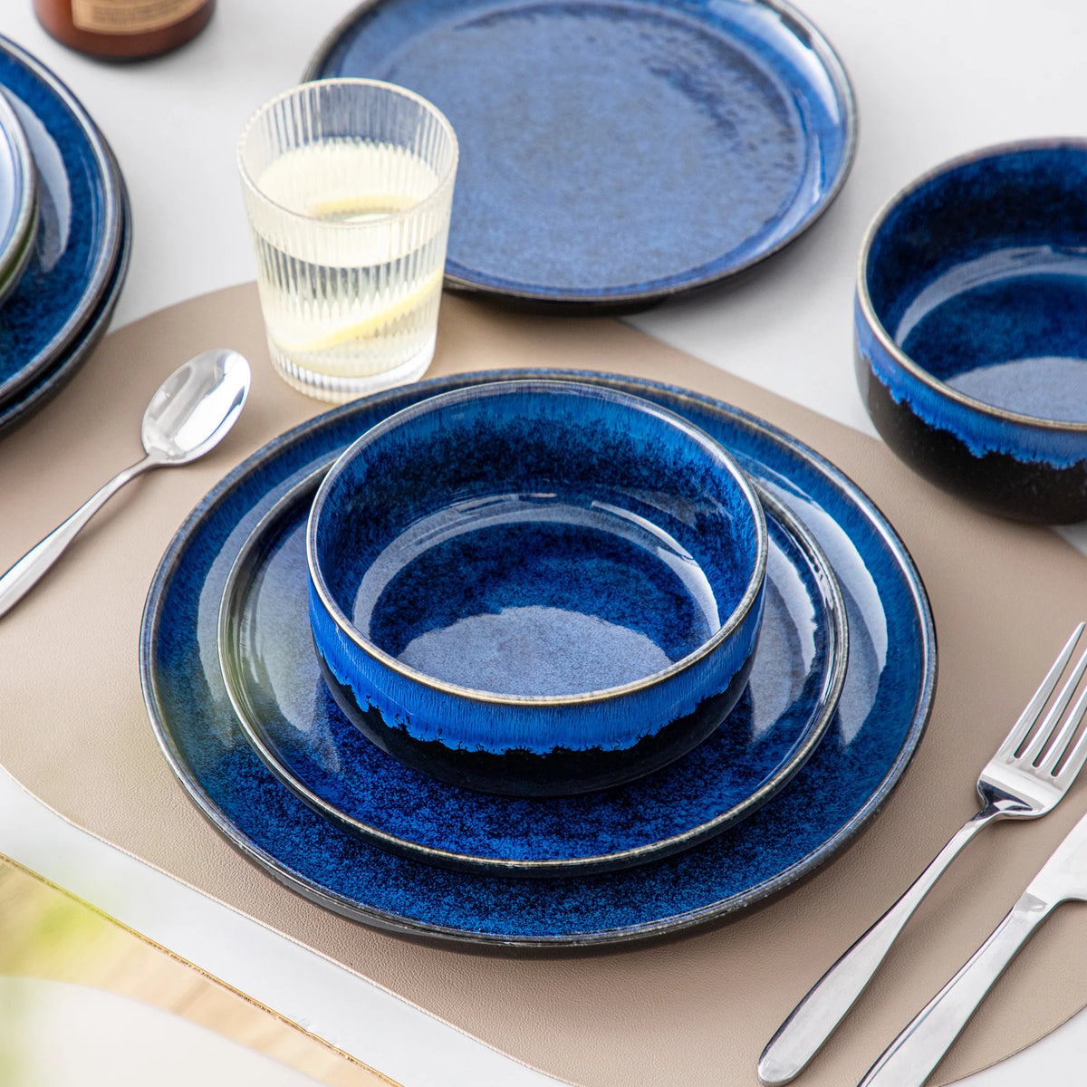 Starry Blue Reactive Glaze Stoneware Dinnerware Set