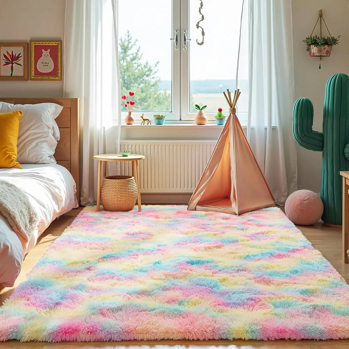 VIKAMA Pink Polyester Bedroom Carpet - Soft Plush Rug