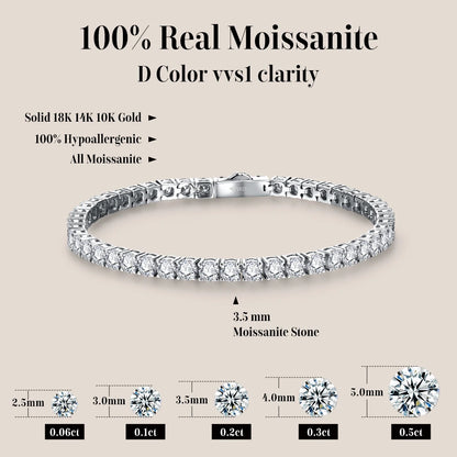 Moissanite Tennis Bracelet Round Cut 925 Silver White Gold