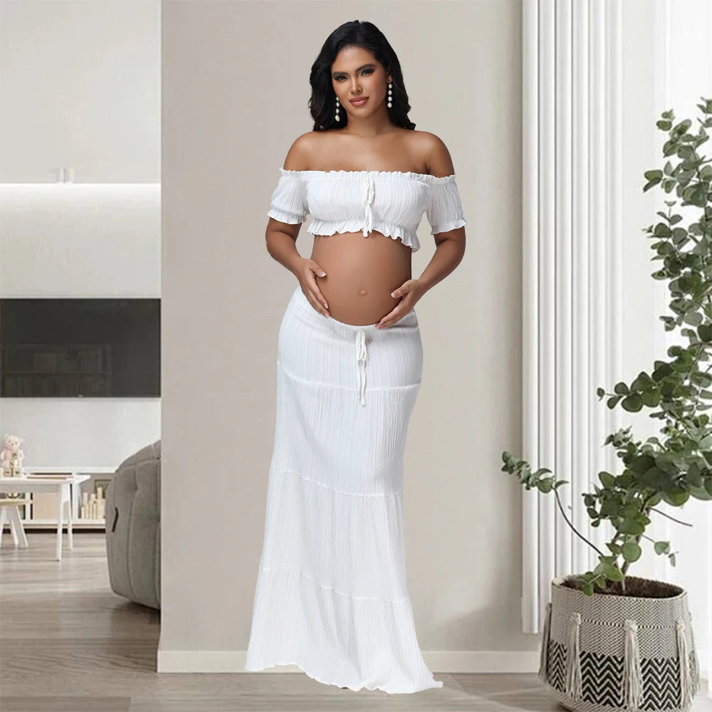 Maternity Photography Dress Set 2Pc Ruffles Tube Top Skirt