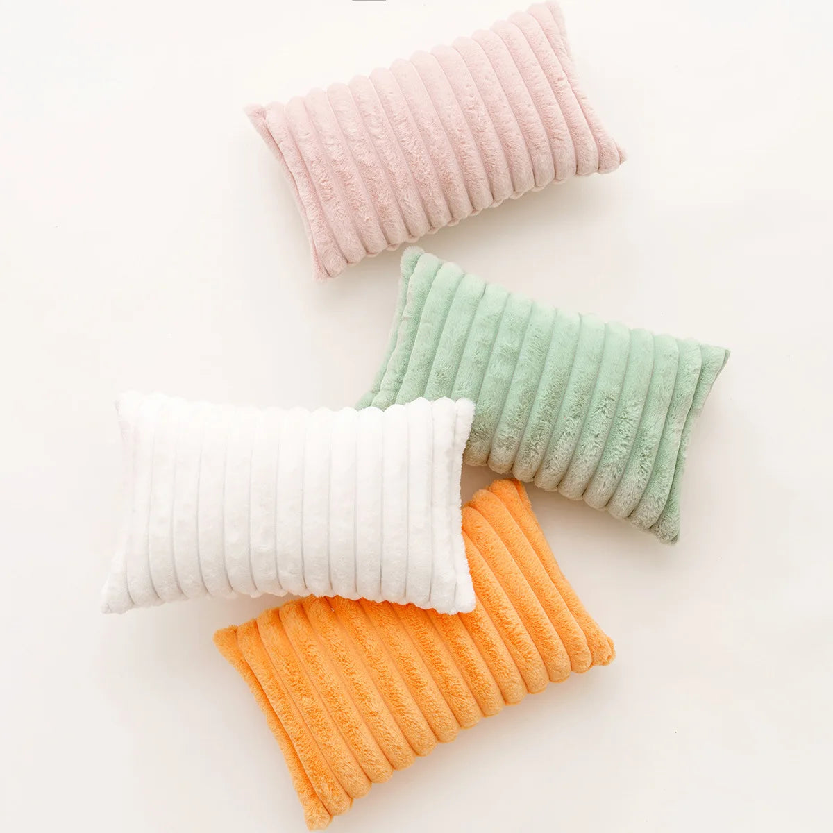 Faux Fur Plush Throw Pillow Covers 30x50cm 45x45cm Orange Green Pink Cream