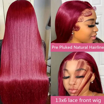 34 Inch Burgundy Straight Brazilian Human Hair Wig