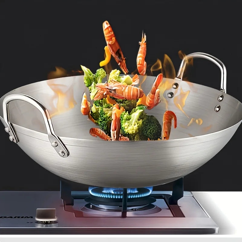 Large Stainless Steel Wok with Dual Handles 30cm
