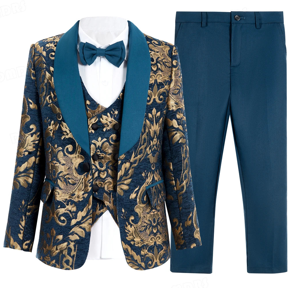 Luxury 4-Piece Suit Set for Boys, Slim Fit, Polyester