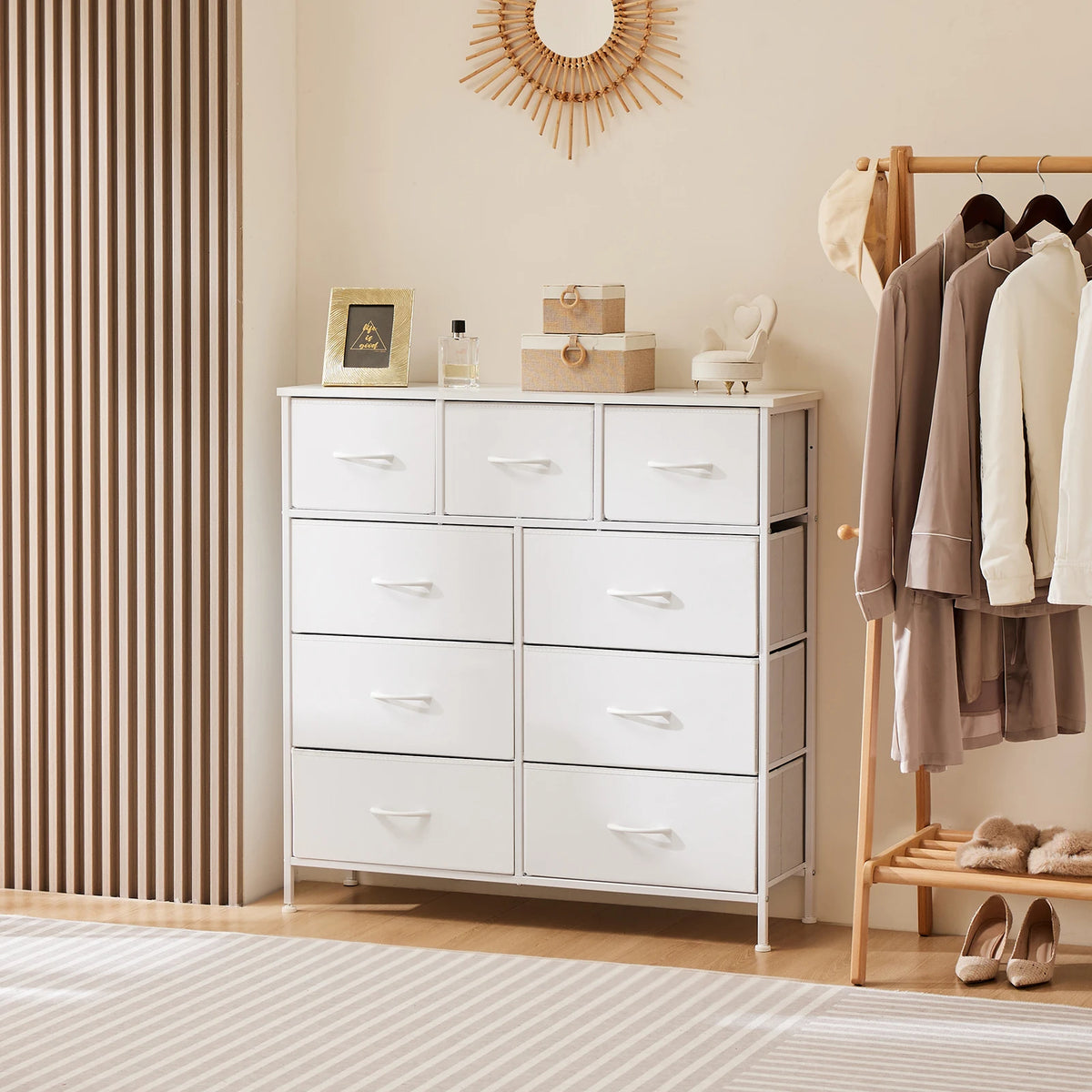 JHK Modern Fabric Dresser With 9 Storage Drawers