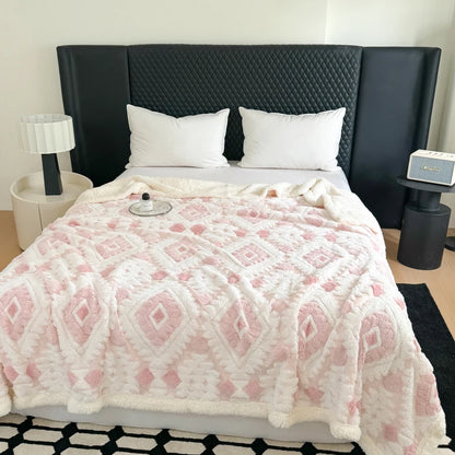 Geometric Jacquard Fleece Blanket Double Layer Taffeta