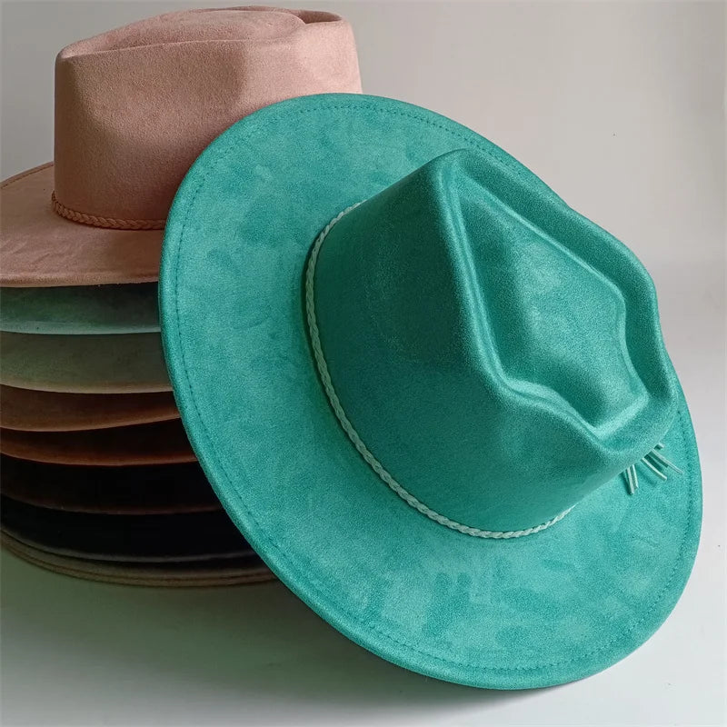 Dark Turquoise Suede Fedora Hat for Men and Women