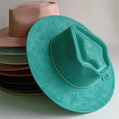Dark Turquoise Suede Fedora Hat for Men and Women