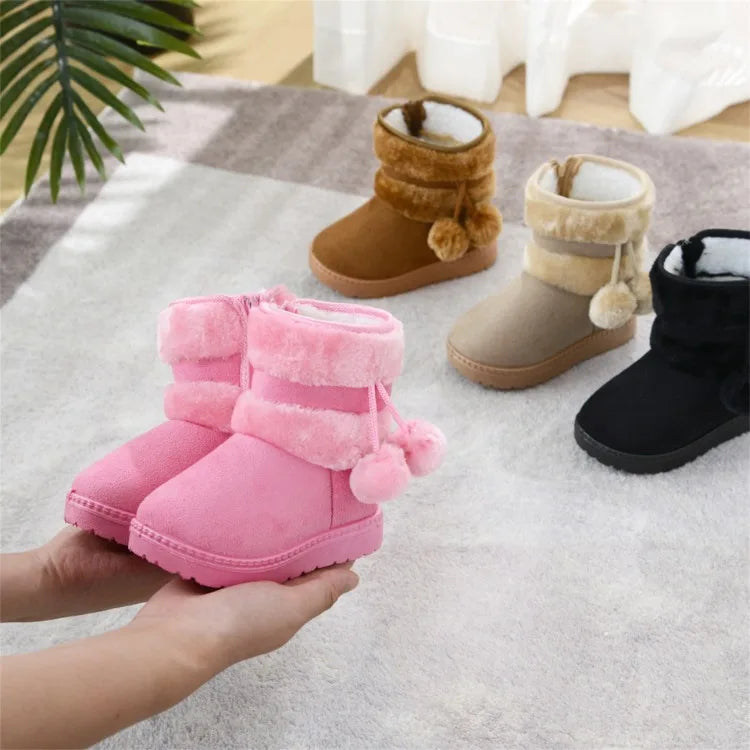 Girls Winter Snow Boots Thick Warm Rubber Microfiber
