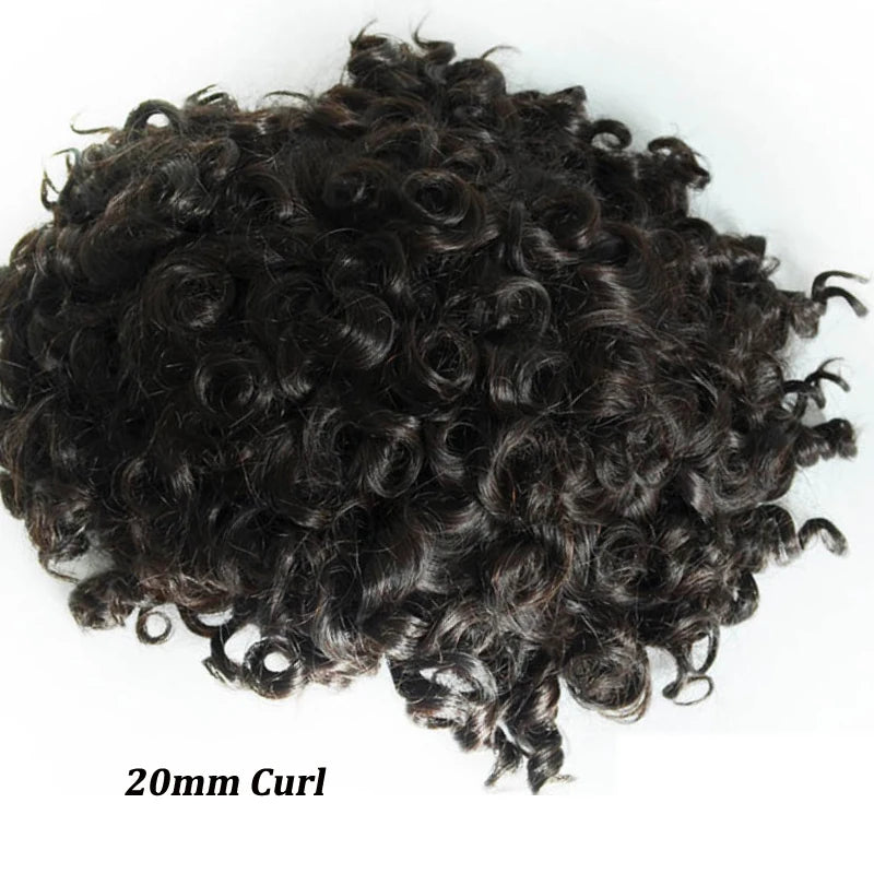 Curly Human Hair Toupee for Men Full PU Natural Color