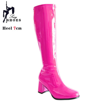 7cm Square Heel Knee-High Gogo Boots for Women