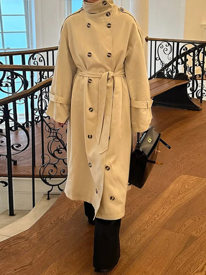 Women's Double Breasted Long Trench Coat Windbreaker