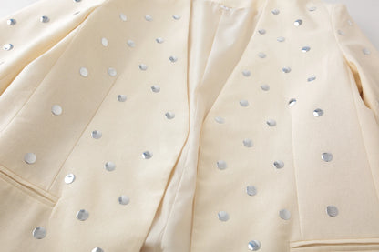 Beige Rivet Decoration Casual Blazer for Women