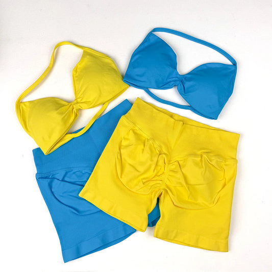 Seamless Strappy Yoga Bra and Scrunch Butt Shorts Set