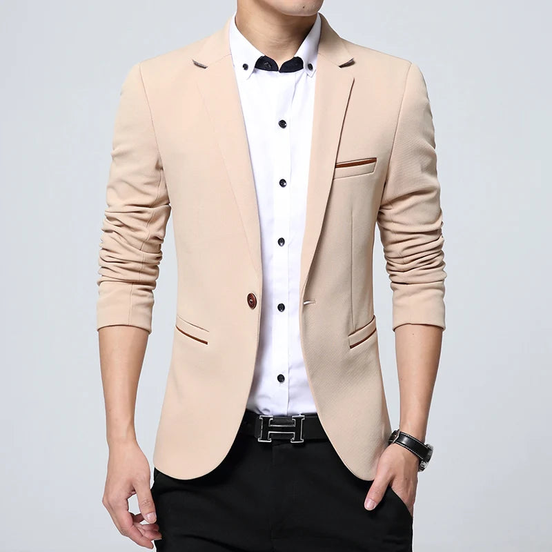 Men's Slim Fit Polyester Suit Blazer for Formal Wear