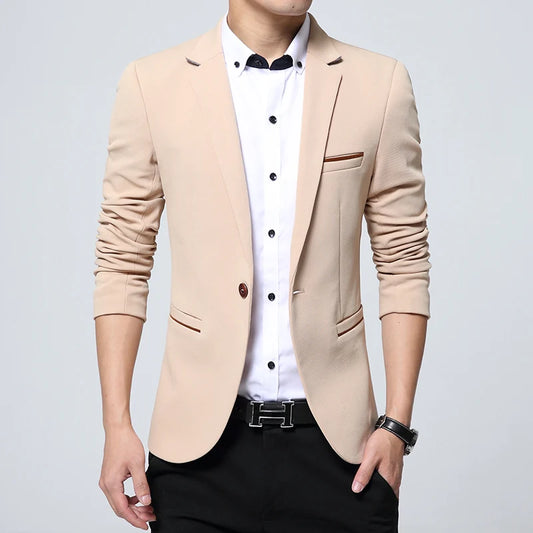 Men's Slim Fit Polyester Suit Blazer for Formal Wear