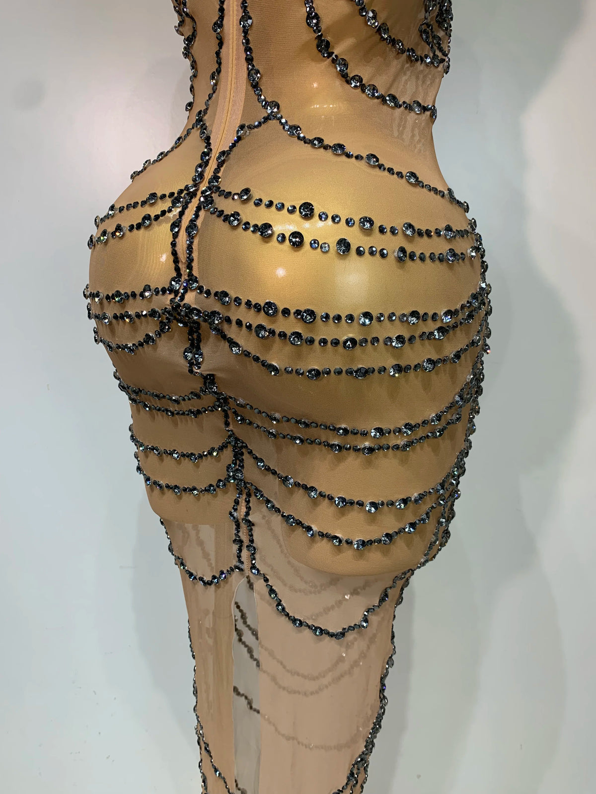 Sparkly Rhinestone Transparent Mesh Long Dress