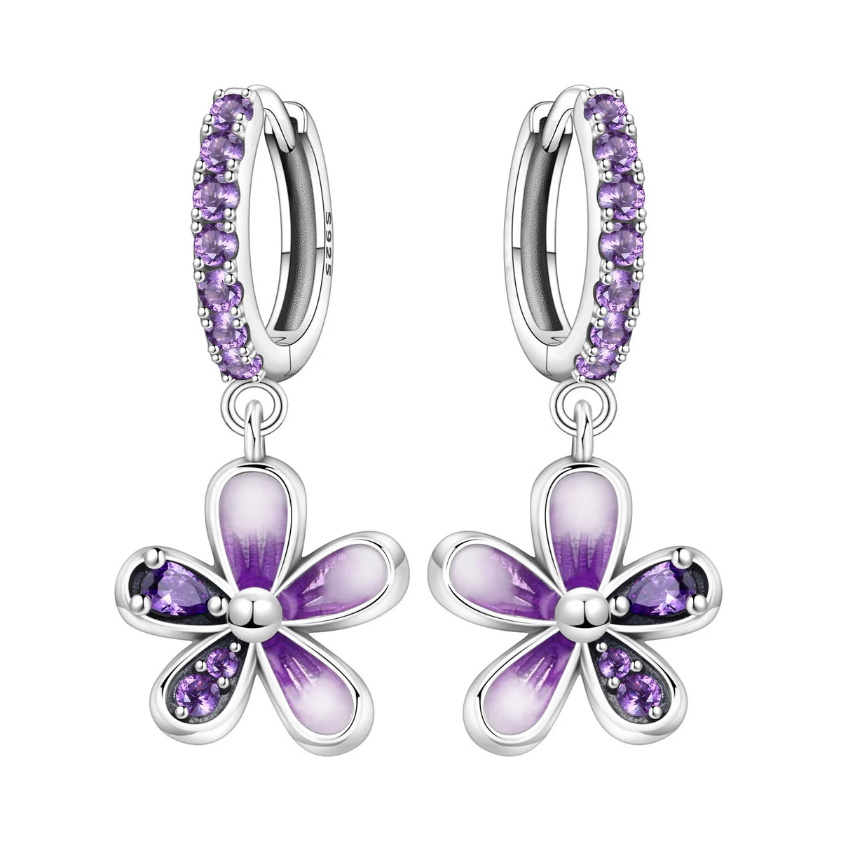 S925 Sterling Silver Iris Flower Hoop Earrings for Women