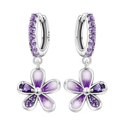 S925 Sterling Silver Iris Flower Hoop Earrings for Women