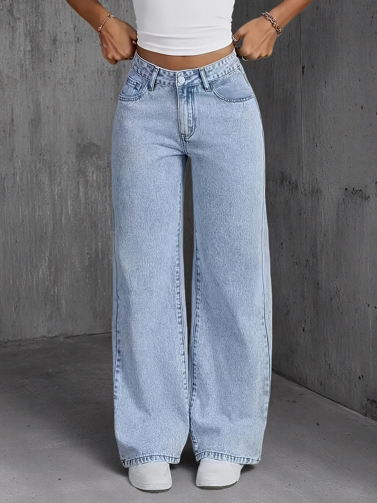 Light Blue Wide Leg Denim Jeans for Women