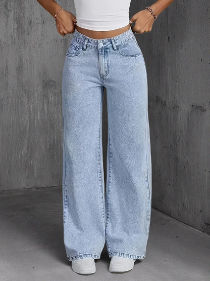 Light Blue Wide Leg Denim Jeans for Women