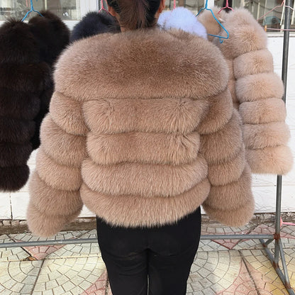 QUEENTINA Brown Fox Fur Coat for Women