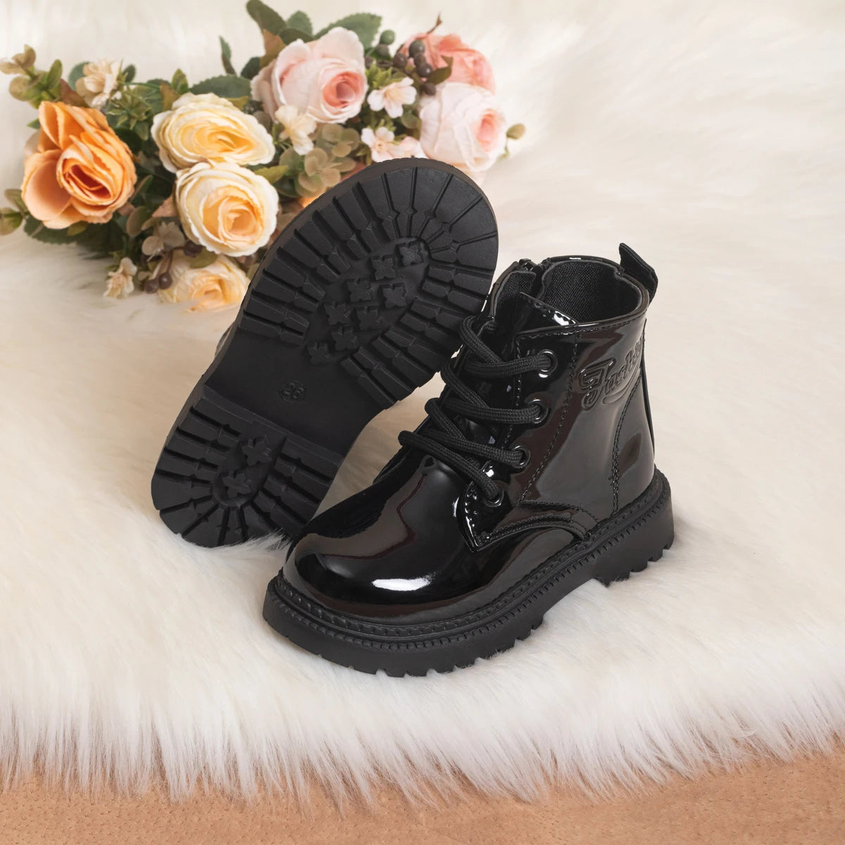 Waterproof PU Leather Children's Lace-up Boots