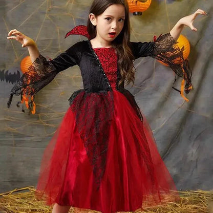 Halloween Vampire Dress for Kids in Scarlet Gothic Style