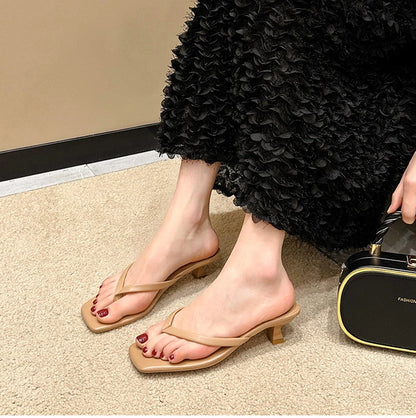 Women’s Low Heel Clip Toe Slippers for Summer Casual Wear