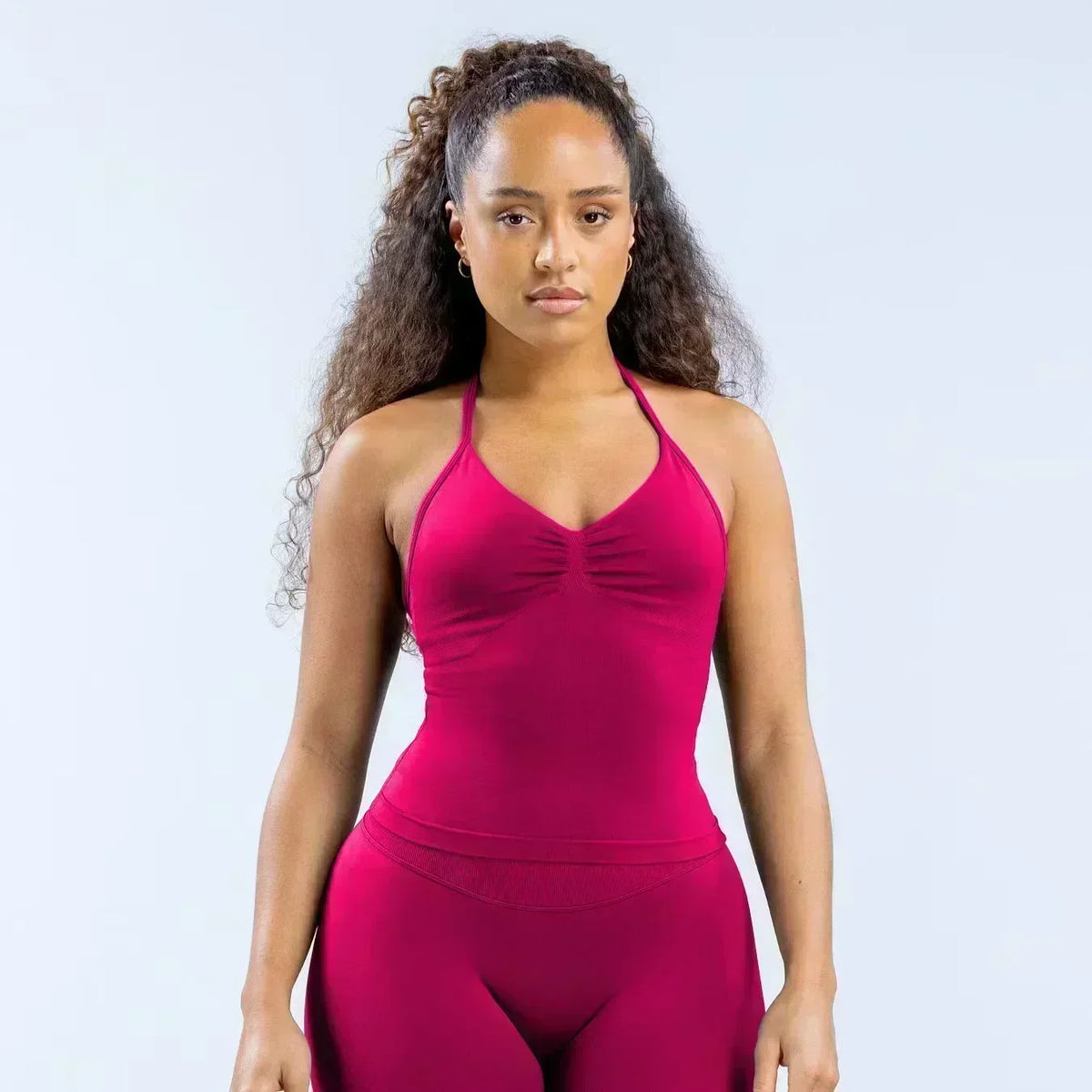 Seamless Lace-Up Bra and Shorts Yoga Set for Women