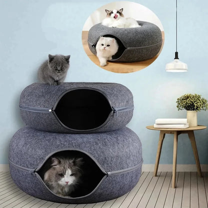 Round Cat Tunnel Nest Felt Bed House Scratcher Toy